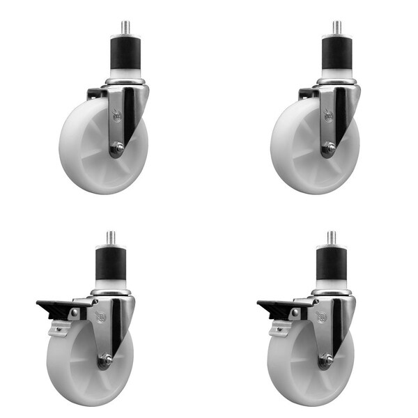 5'' Nylon Wheel Swivel 1-7/8'' Expanding Stem Caster Set 2 Brakes, 4PK